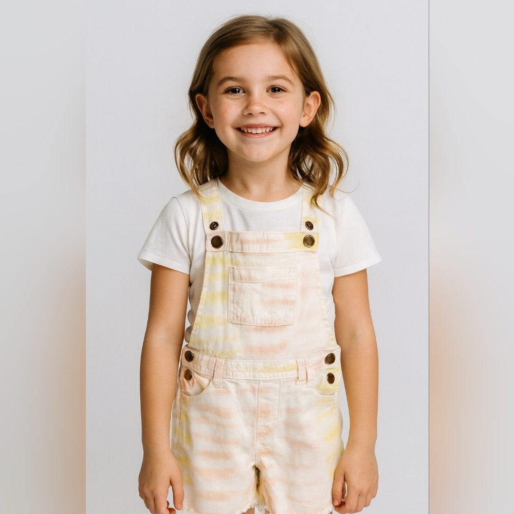 Garanimals little girl Pastel Yellow Pink Tie-Dye summer Overalls size 6